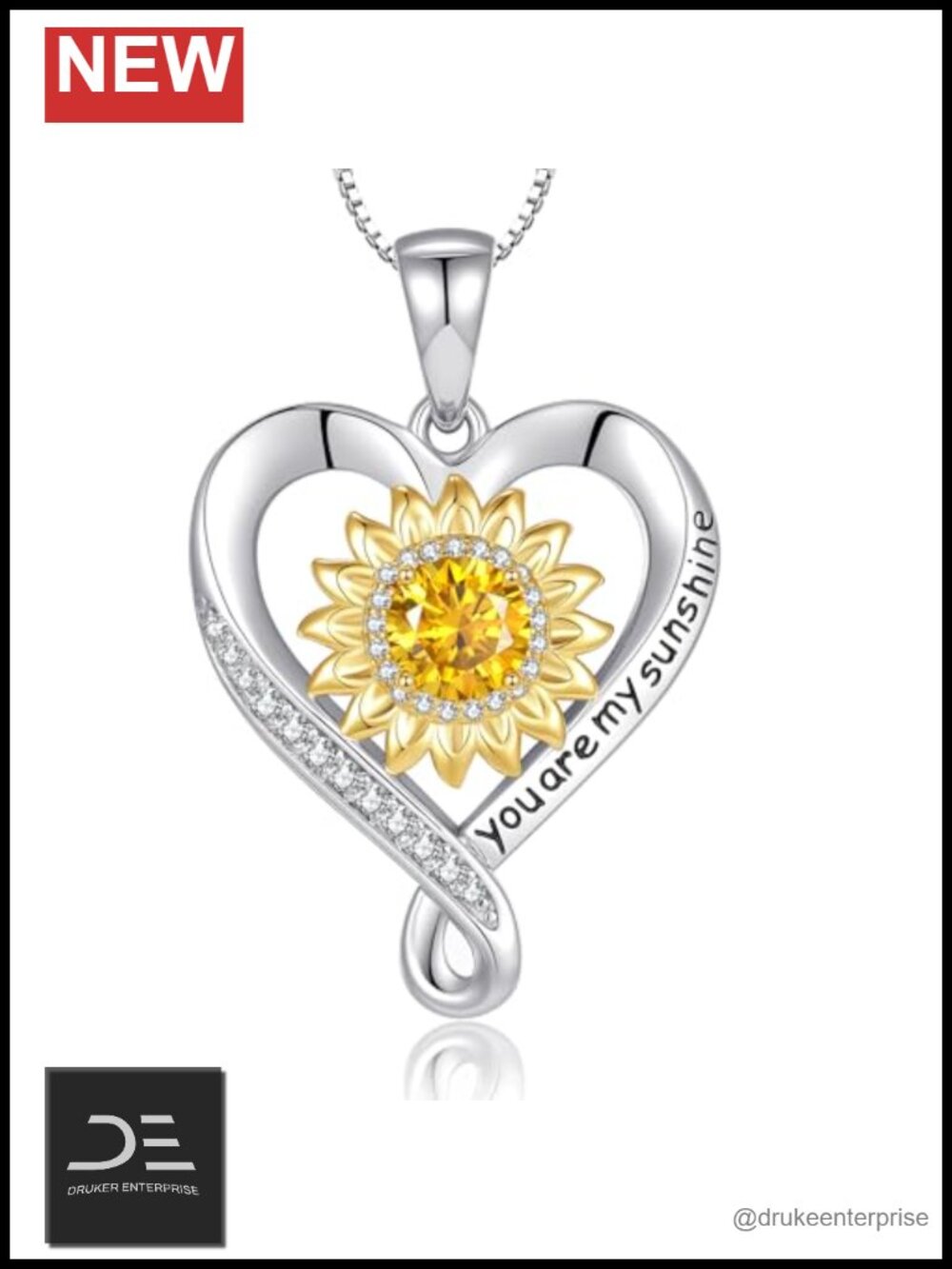 Moissanite Sunflower 18k White Gold Plated Sterling Silver Infinity Pendant